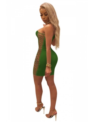 Sexy Chocker Cross Lace Up Bodycon Plain Clubwear Tube Dress Green