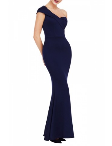 Sexy One Shoulder Gown Navy Blue