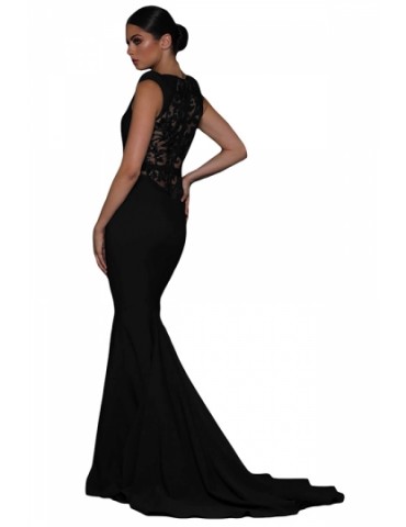 Sexy Sleeveless Floral Embroidered Maxi Mermaid Evening Dress Black