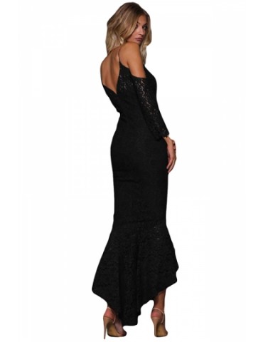 Sexy Cold Shoulder Long Sleeve Lace Maxi Mermaid Evening Dress Black