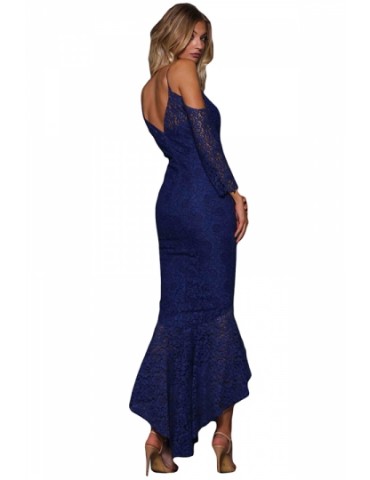 Sexy Cold Shoulder Long Sleeve Lace Maxi Mermaid Evening Dress Blue