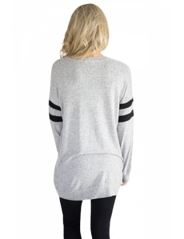 Womens Trendy Crew Neck Long Sleeve Striped Sweatshirt Light Gray