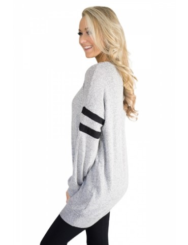 Womens Trendy Crew Neck Long Sleeve Striped Sweatshirt Light Gray