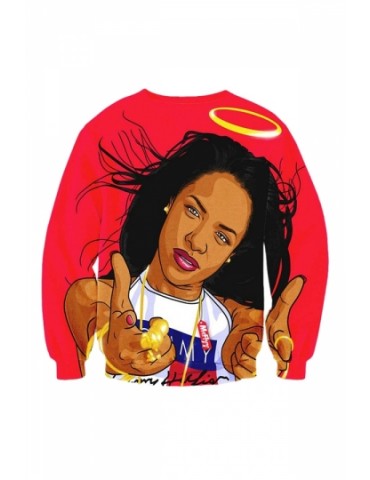Womens Crew Neck Aaliyah Baby 3D Red Printed Sweatshirt
