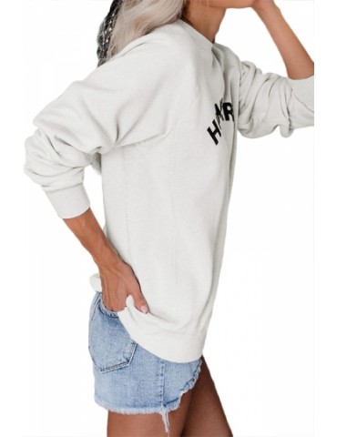 Casual Letter Print Pullover Sweatshirt White