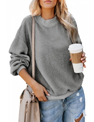 Fuzzy Pullover Sweatshirt Long Sleeve Gray