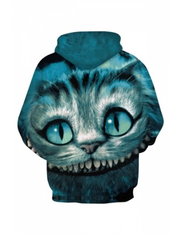 Womens Casual Long Sleeve Cheshire Cat Printed Hoodie Turquoise