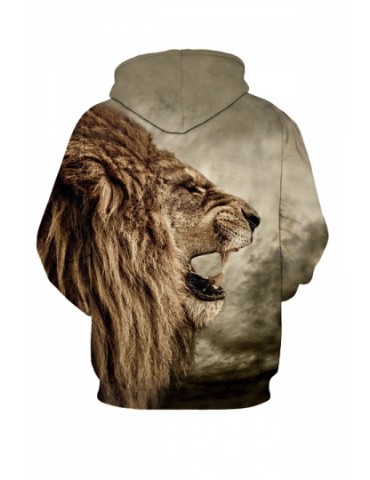 Womens Roaring Lion 3D Printed Pullover Hoodie Brown