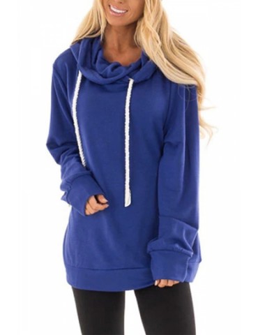 Cowl Neck Pullover Hoodie Blue