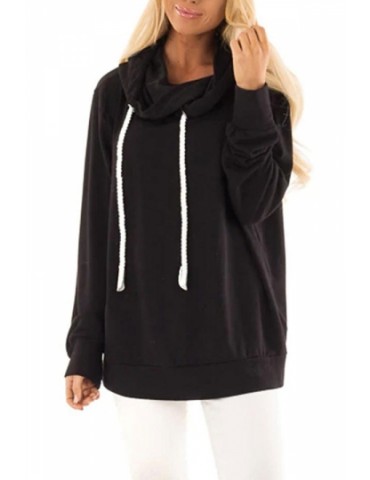 Tunic Hoodie With Cowl Neck Black