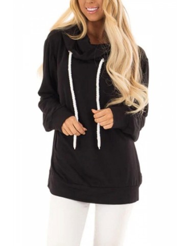 Tunic Hoodie With Cowl Neck Black