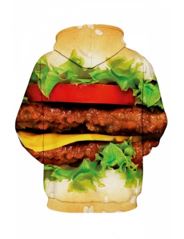 Womens Hamburger Printed Zip Up Fleece Drawstring Hoodie Green