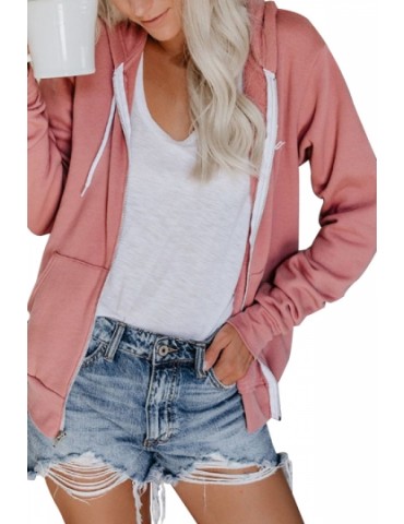 Plain Hoodie With Zipper Pink