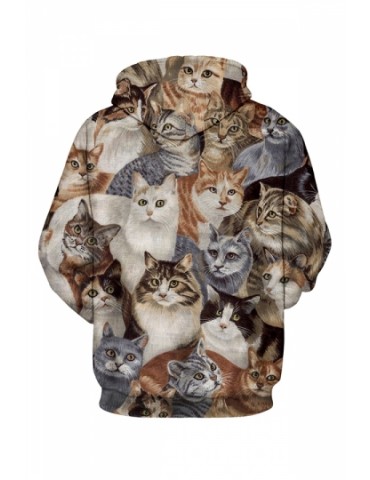 Womens Cats 3D Printed Pullover Hoodie Brown