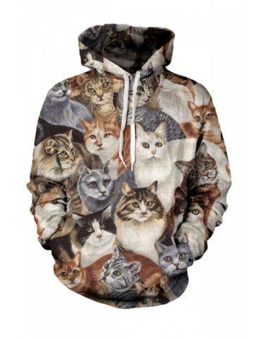 Womens Cats 3D Printed Pullover Hoodie Brown
