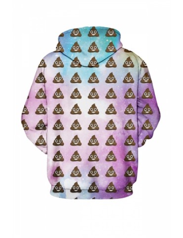 Womens Poop Emoji Pastel Galaxy Printed Pullover Hoodie Pink