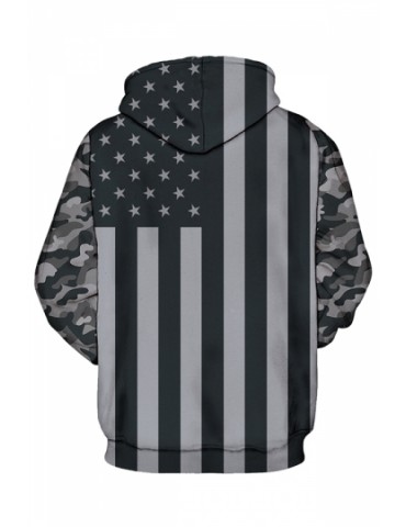 Womens Camo Stars Striped Long Sleeve Pocket Pullover Hoodie Gray