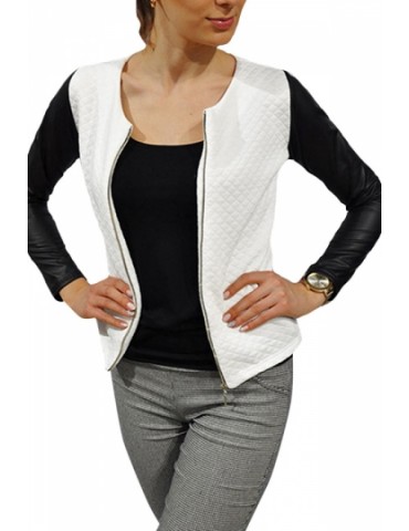 Womens Pretty Patchwork Zipper Front Jacket White