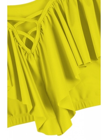 Plus Size Ruffle Cut Out Criss Cross High Waisted Bikini Yellow