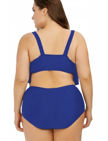Plus Size Ruffle High Waisted Bikini Set Sapphire Blue