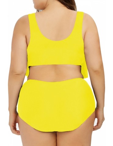 Plus Size Ruffle High Waisted Bikini Set Yellow