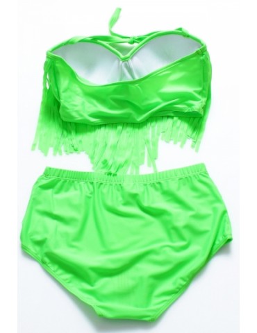 Womens Sexy Fringe Top High Waisted Bikini Bottoms Plus Size Swimsuit Green