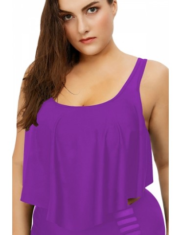 Plus Size Sleeveless Ruffle High Waisted Bikini Set Purple
