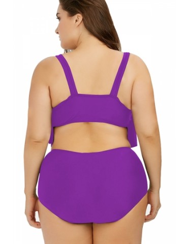 Plus Size Sleeveless Ruffle High Waisted Bikini Set Purple