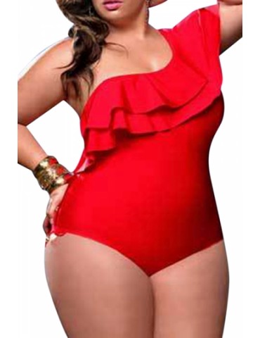 Red Ruffle Plus Size Womens Sexy One Piece Swimsuit