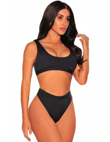 Womens Sexy Sports Styles High Waist Unpadded Bikini Set Black