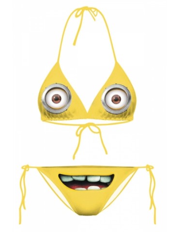 Womens Minions Printed Top & Side-Tie Bottom Bikini Set Yellow