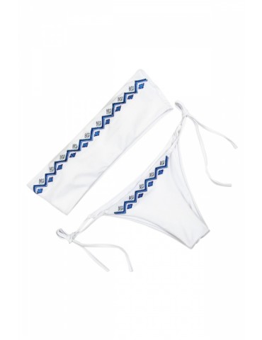 Sexy Strapless Bandeau Top Embroidered String Bikini White