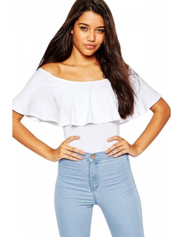 Sexy Ruffle Off Shoulder Top Bodysuit White