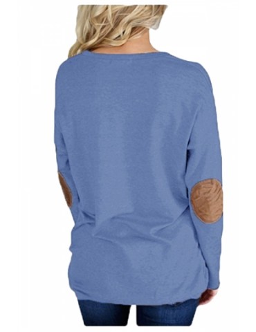 Womens Casual Crew Neck Long Sleeve Words Printed T-Shirt Blue