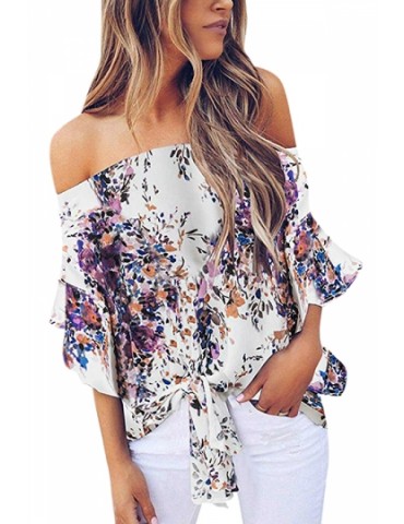 Strapless Floral Knot Front Blouse Purple