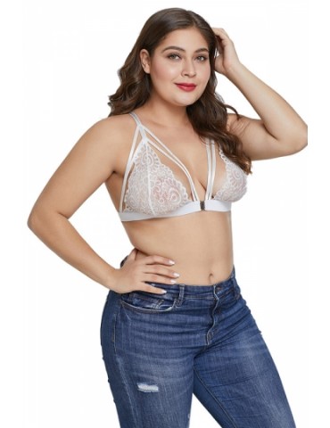 Plus Size Strappy See Through Floral Lace Top White