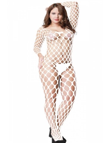 Sexy Ladies Sheer Fishnet Bodystocking White