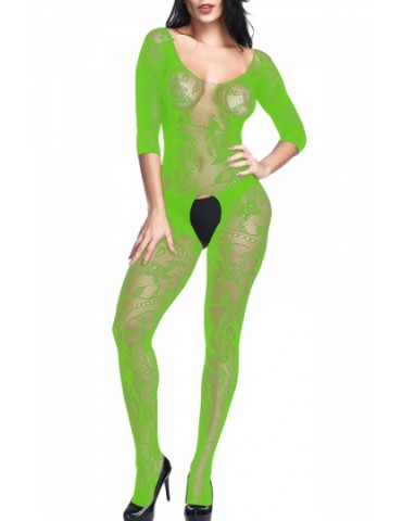 Sexy Lace Sheer Open Crotch Bodystocking Green