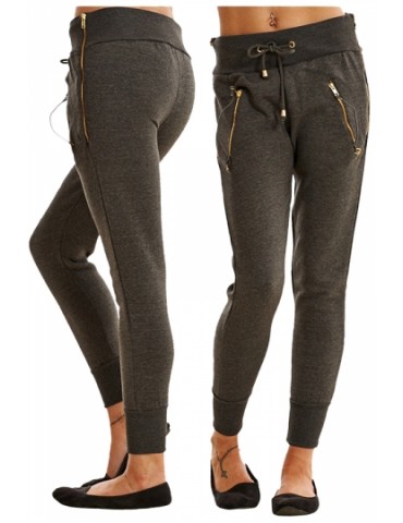 Womens Zipper Tight Drawstring Sports Wear Pants Dark Gray