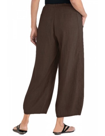 Plus Size Plain Linen Casual Pants With Pocket Brown