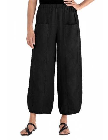 Plus Size Pocket Linen Pull On Pants Black