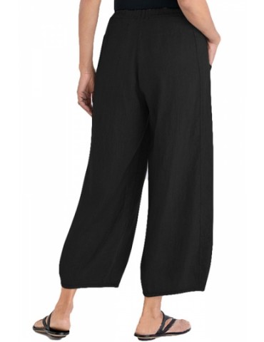 Plus Size Pocket Linen Pull On Pants Black