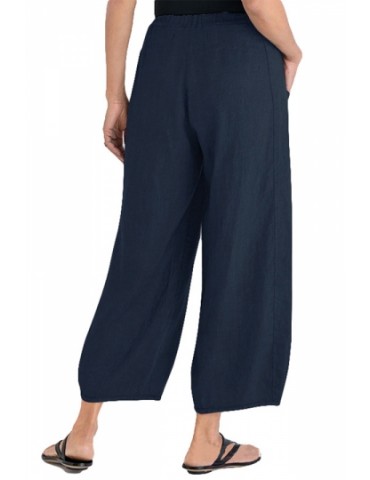 Plus Size Plain Linen Loose Pants Navy Blue