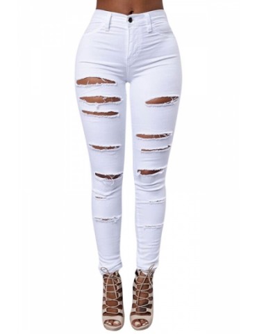 Womens Sexy Cut Out Ripped Plain Denim Jeans White