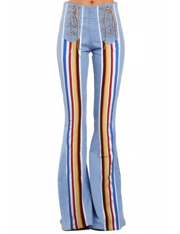 Color Striped Flare Jeans Light Blue