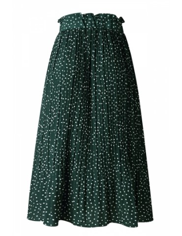 Loose Pocket Polka Dot Pleated Midi Skirt Green