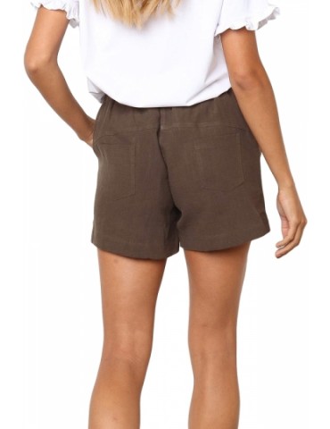 Casual Plain Pocket Drawstring Shorts Brown