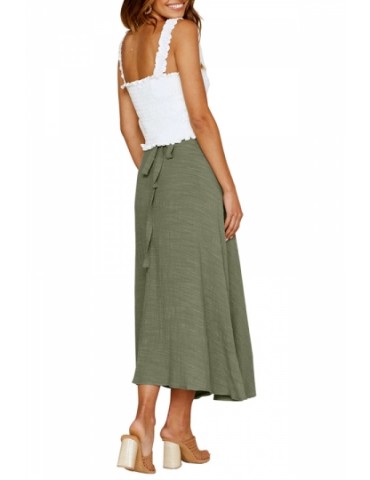 Side Button Wrap Casual Maxi Skirt Green