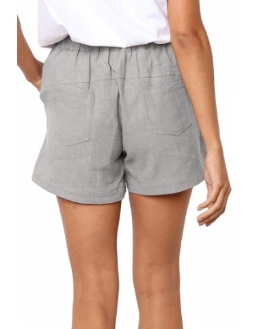 Drawstring Plain Casual Pocket Shorts Gray