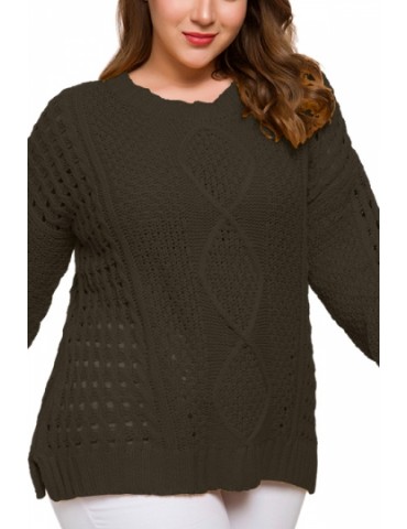 Plus Size Plain Pullover Sweater Olive